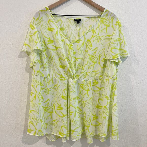 Torrid Blouse Women’s XXL (2) Georgette Twist Surplice Flutter Sleeve Green - Picture 1 of 6